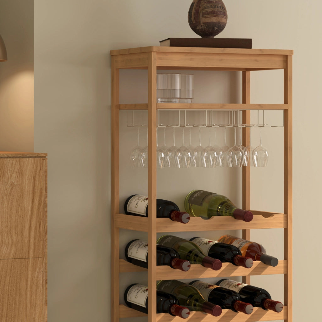 Scaffale Portabottiglie Fillby Cantinetta Vino 100 x 47 x 29 cm in Bambù Naturale [en.casa]