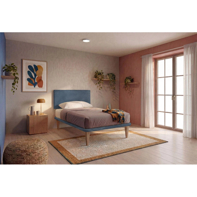 Letto imbottito Piazza e mezzo 120x190 cm Flat - Con rete,Microfibra,Blu