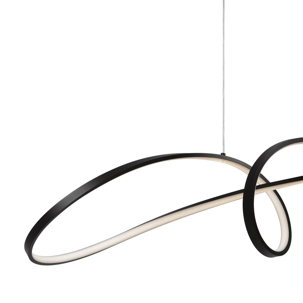 Lampadario A Sospensione Moderno Curve Alluminio Nero 1 Luce Led 42W