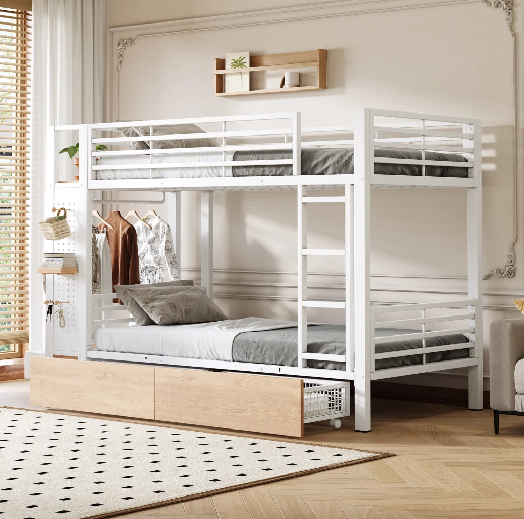 Letto a castello 90x200 cm con cassetti, LED e appendiabiti