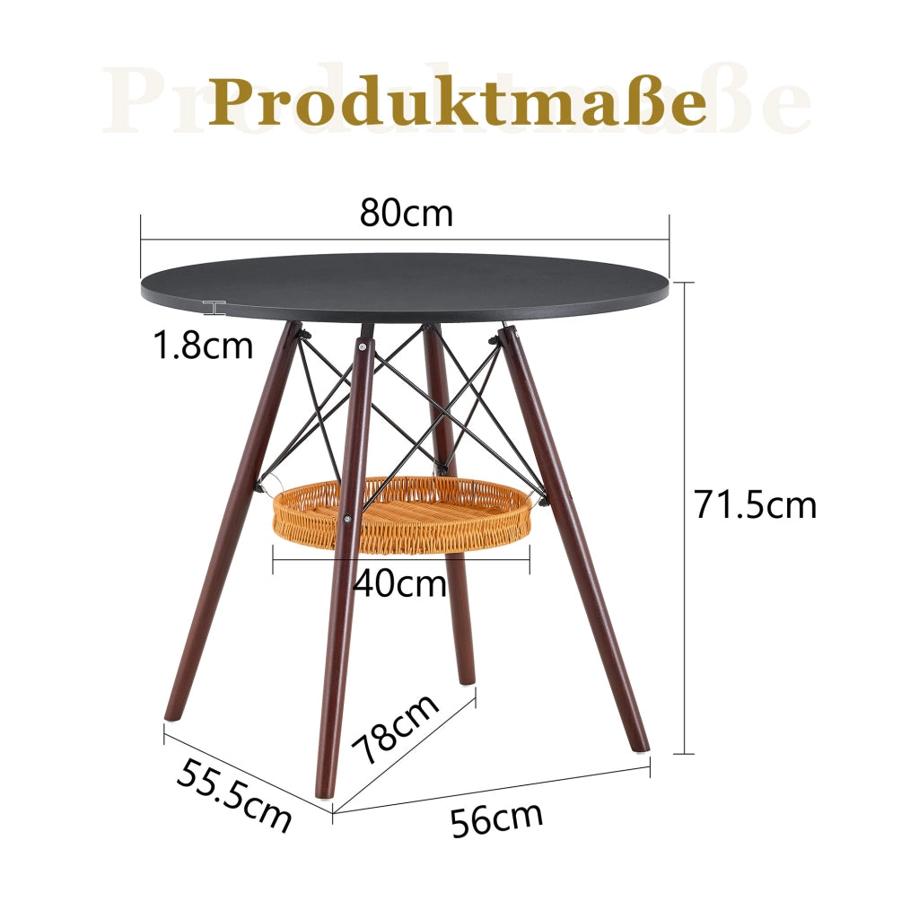 Tavolo da pranzo 2-4 posti con cestello portaoggetti - per soggiorno - Ø 80 cm - noce e nero