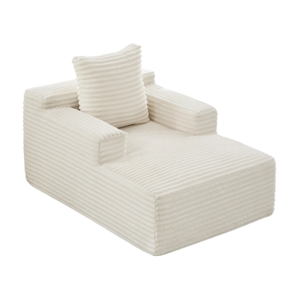 Divano letto ULEVR in velluto a coste beige, chaise longue e poltrona relax con schiuma ad alta densit¨¤