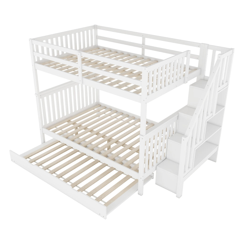 Letto a castello 140 × 200 cm con letto estraibile 92 × 191 cm; mensole sulla scala; senza materassi; bianco