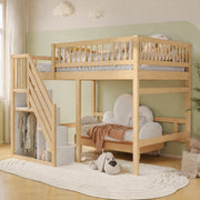 Letto rialzato 140x200 cm con scala contenitore e sponda alta colore naturale