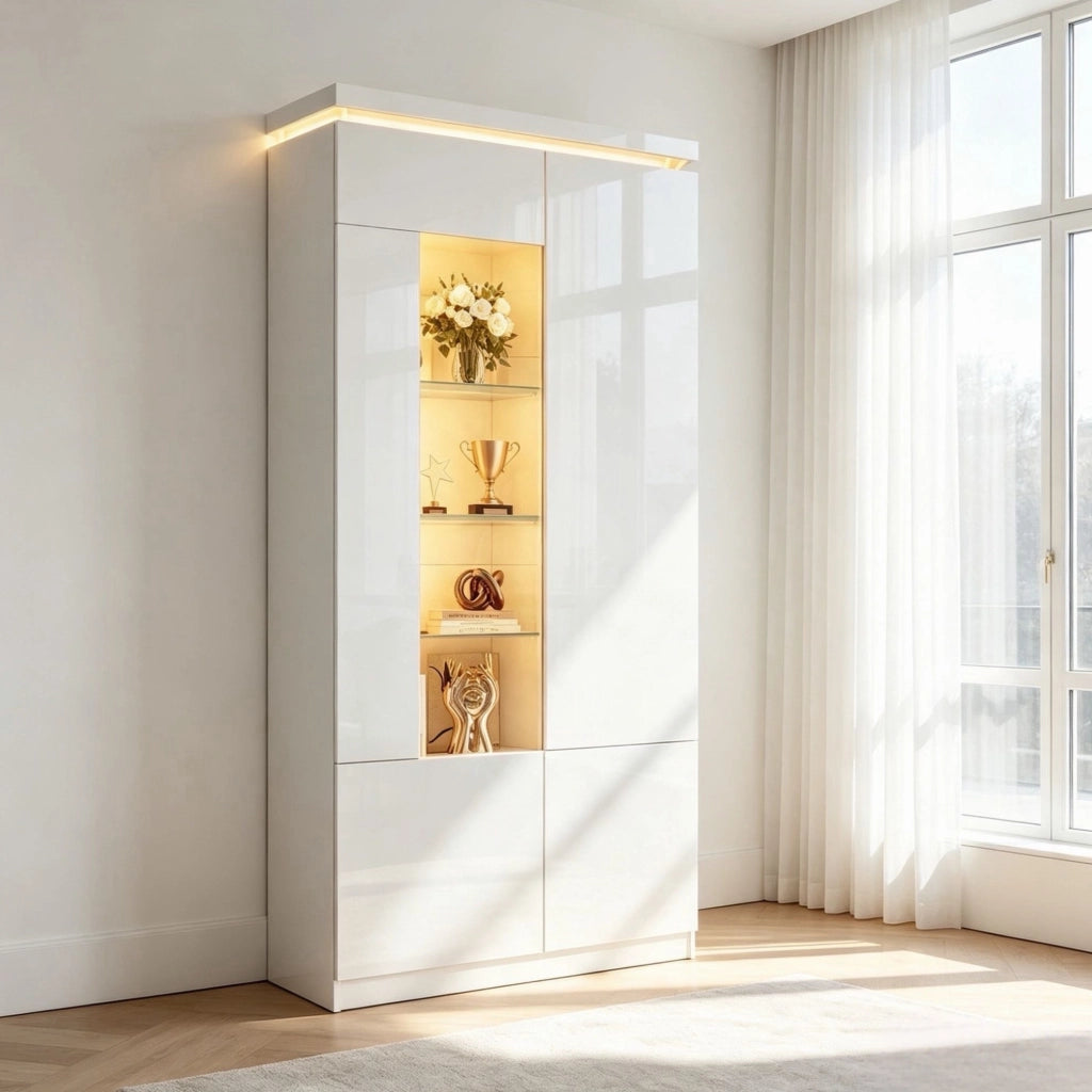 VETRINA LED Bluetooth 80x35x180 cm MDF Bianco con ante in acrilico
