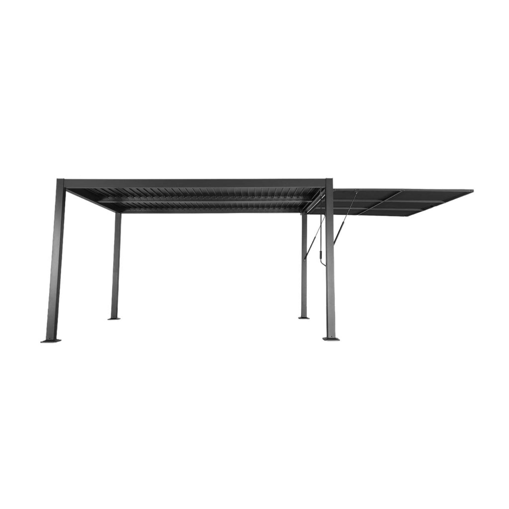 Pergola bioclimatica 3x4m in alluminio e acciaio + tenda 3m, antracite