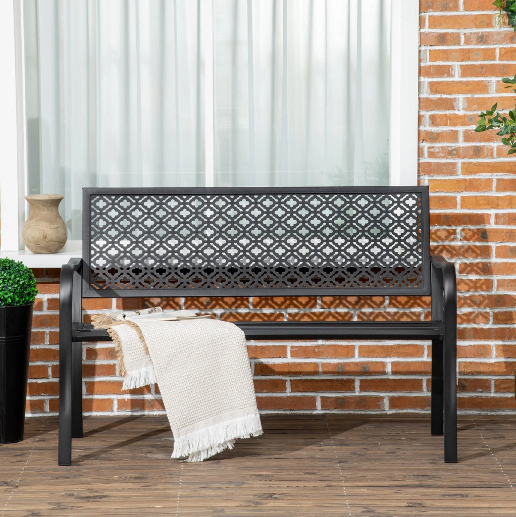 Panchina da giardino 2 posti in acciaio nero 127x63x83 cm