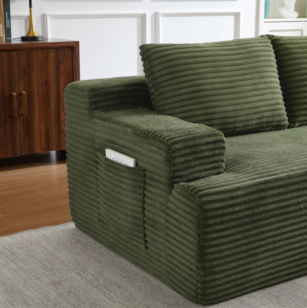 Divano angolare a L 238x152x66 cm in velluto a coste verde, senza montaggio