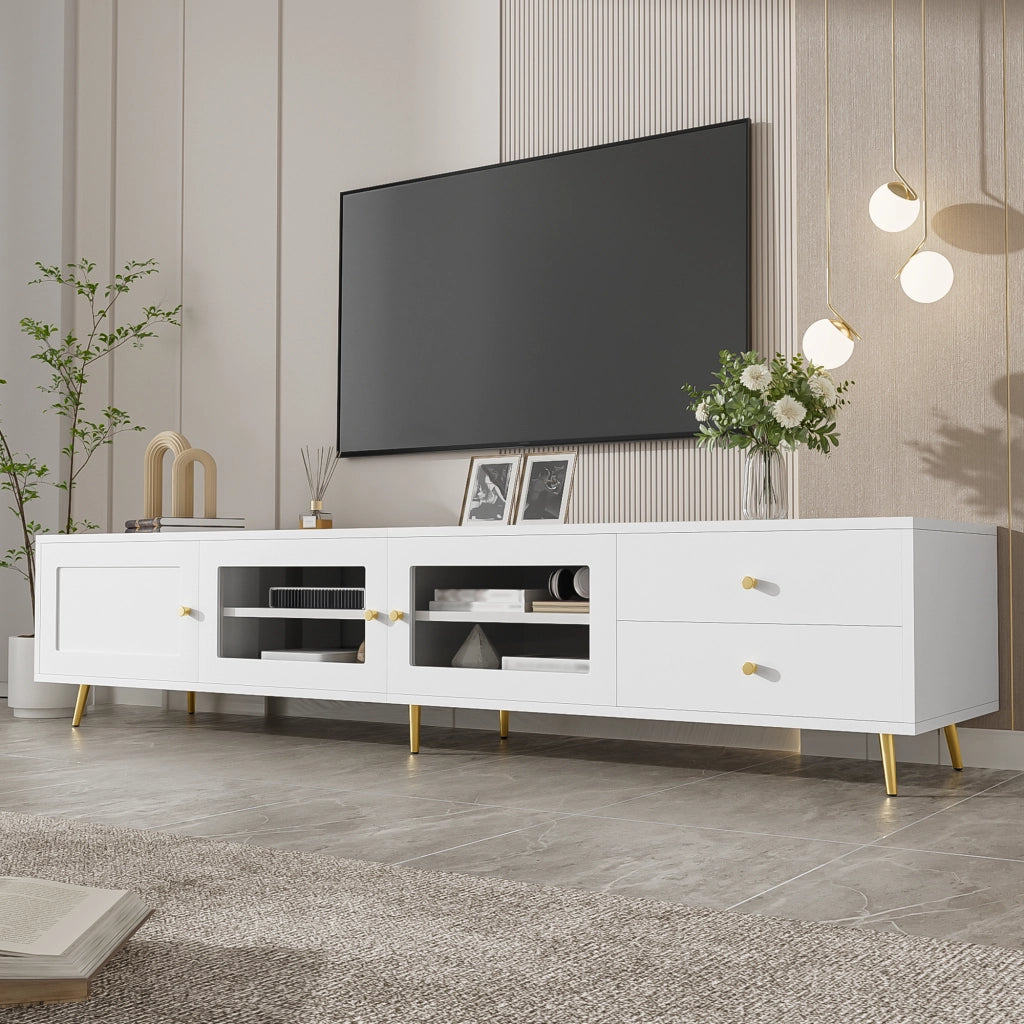 Mobile TV bianco con ante in vetro 170 cm