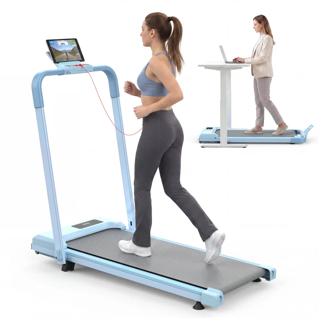Tapis roulant da scrivania per home office, compatto e portatile con inclinazione. 2-in-1 per camminare, correre e jogging. Portata massima 120 kg.