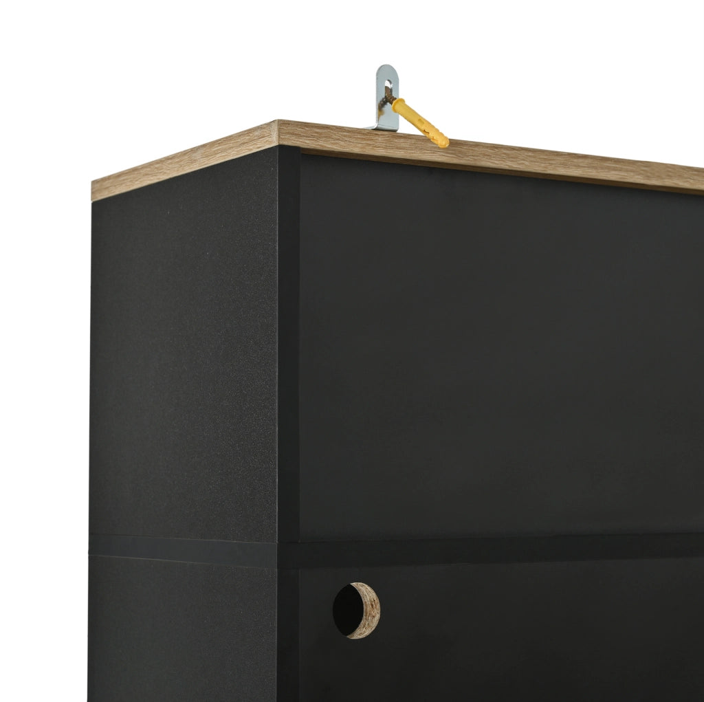Mobile ingresso 100x32x186 cm in MDF e truciolare nero con LED e contenitore