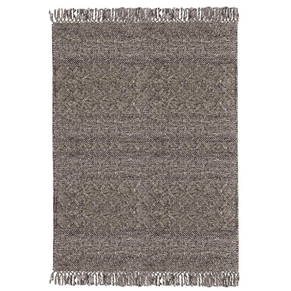 Tappeto in Lana Tessuto a Mano con Rombi e Frange 160x230 - MORGAN
