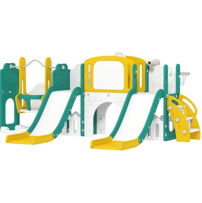 Scivolo e altalena bambini 250x150x94 cm HDPE giallo/verde 9 in 1 stabile -