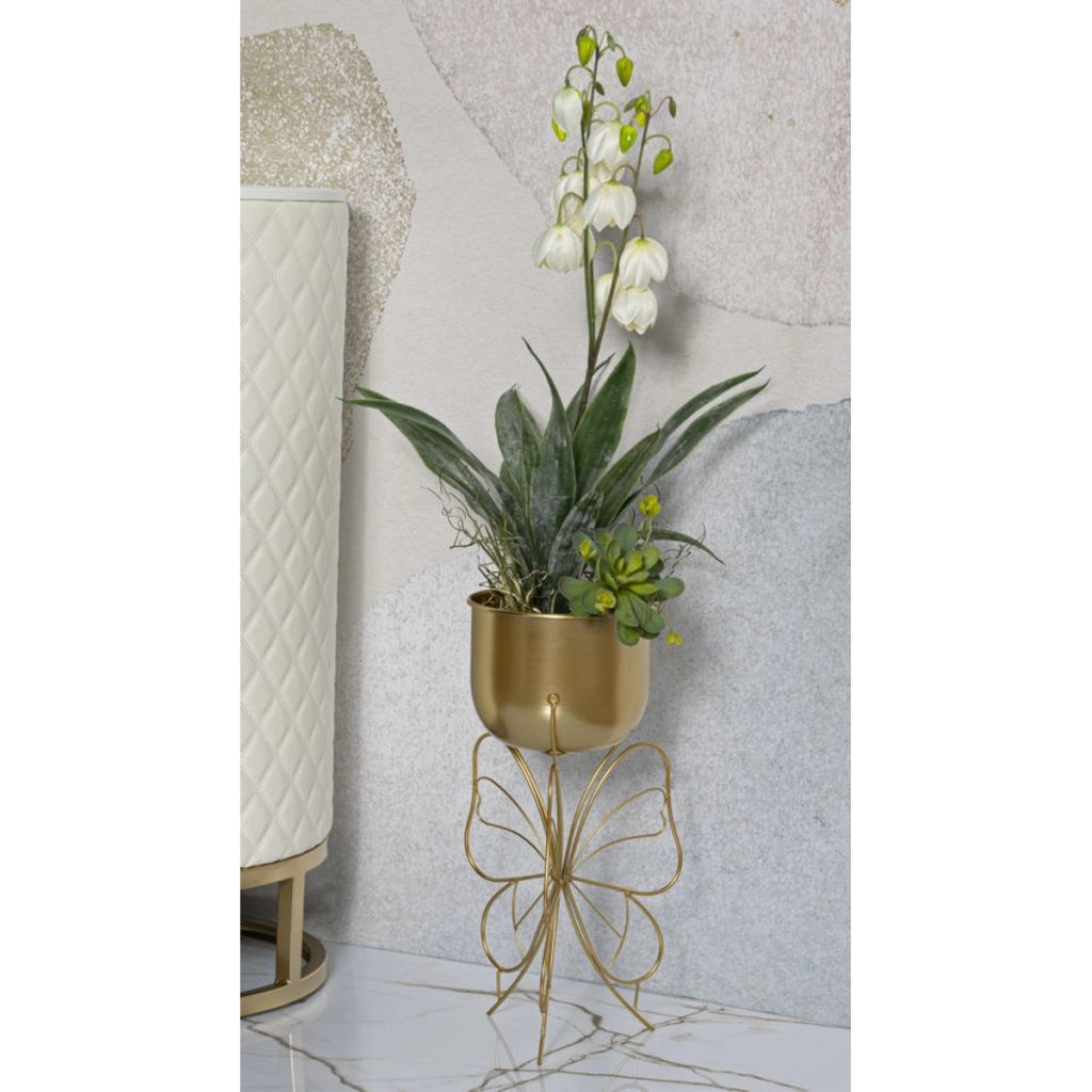 Vaso per Piante Farfalla 4, Oro, Metallo, 22x22x45 cm