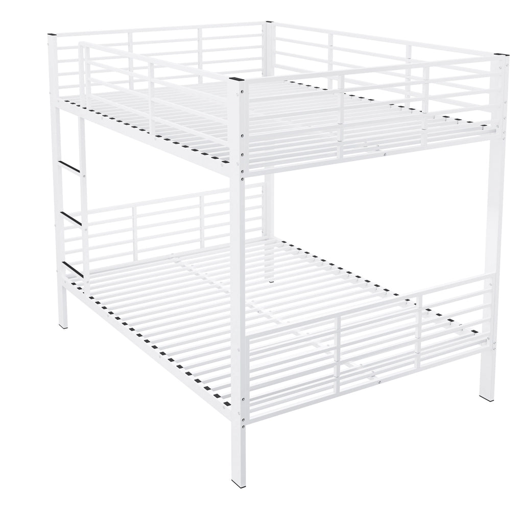 Letto a castello ULEVR 140x200 cm in metallo bianco opaco con barriera di sicurezza alta e scala