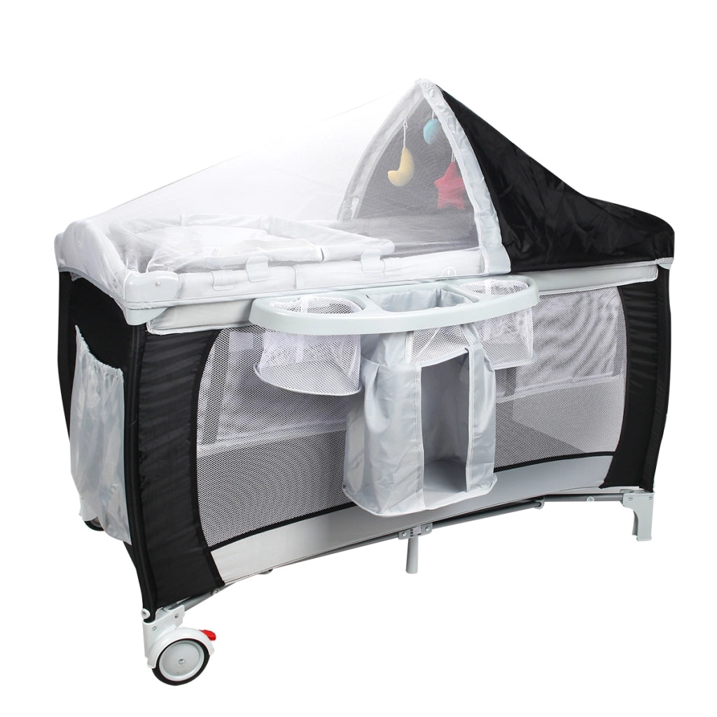 Culla per bimbo pieghevole con zanzariera 120x60x76cm lettino bimbo a due livelli regolabile Nero-Culle