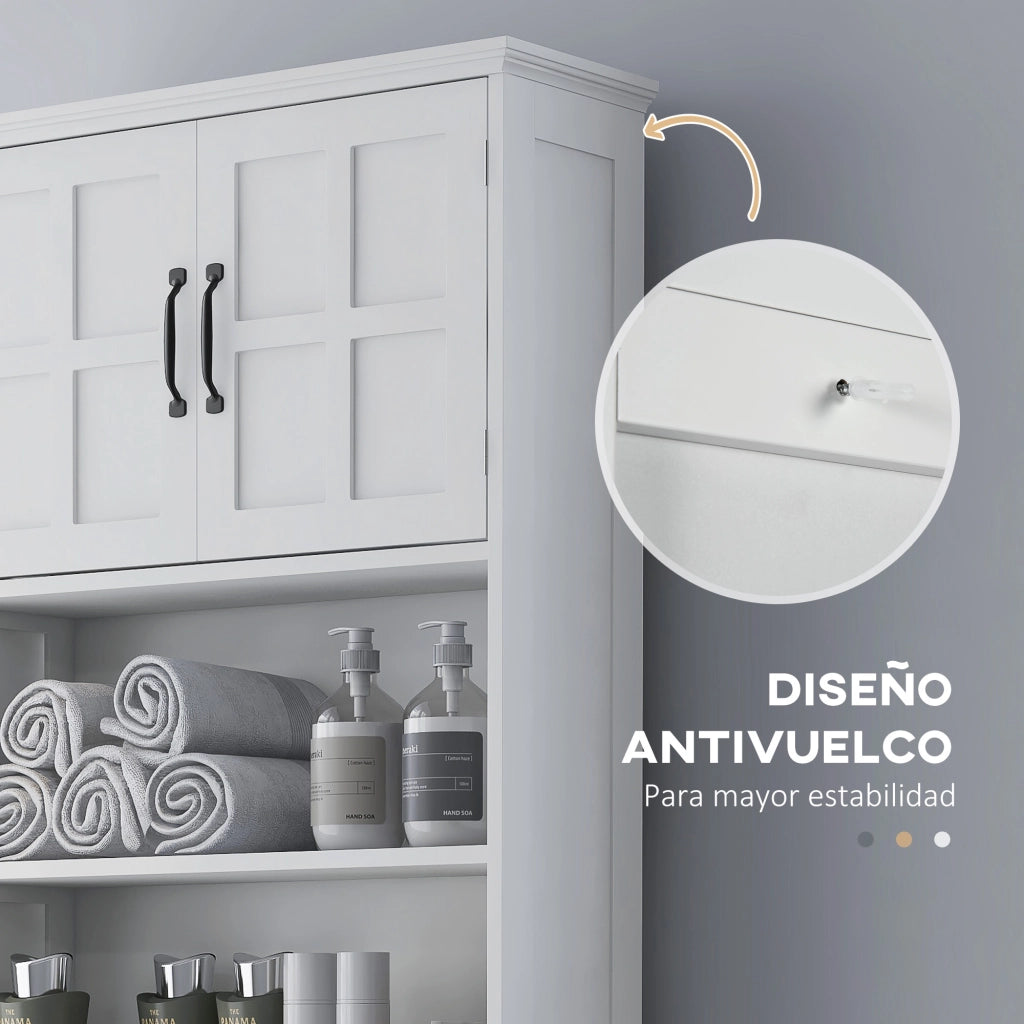 Mobiletto Sospeso per Bagno con 2 Ante e Ripiano Regolabile ¨C Minimal ¨C 66x23x178 Bianco