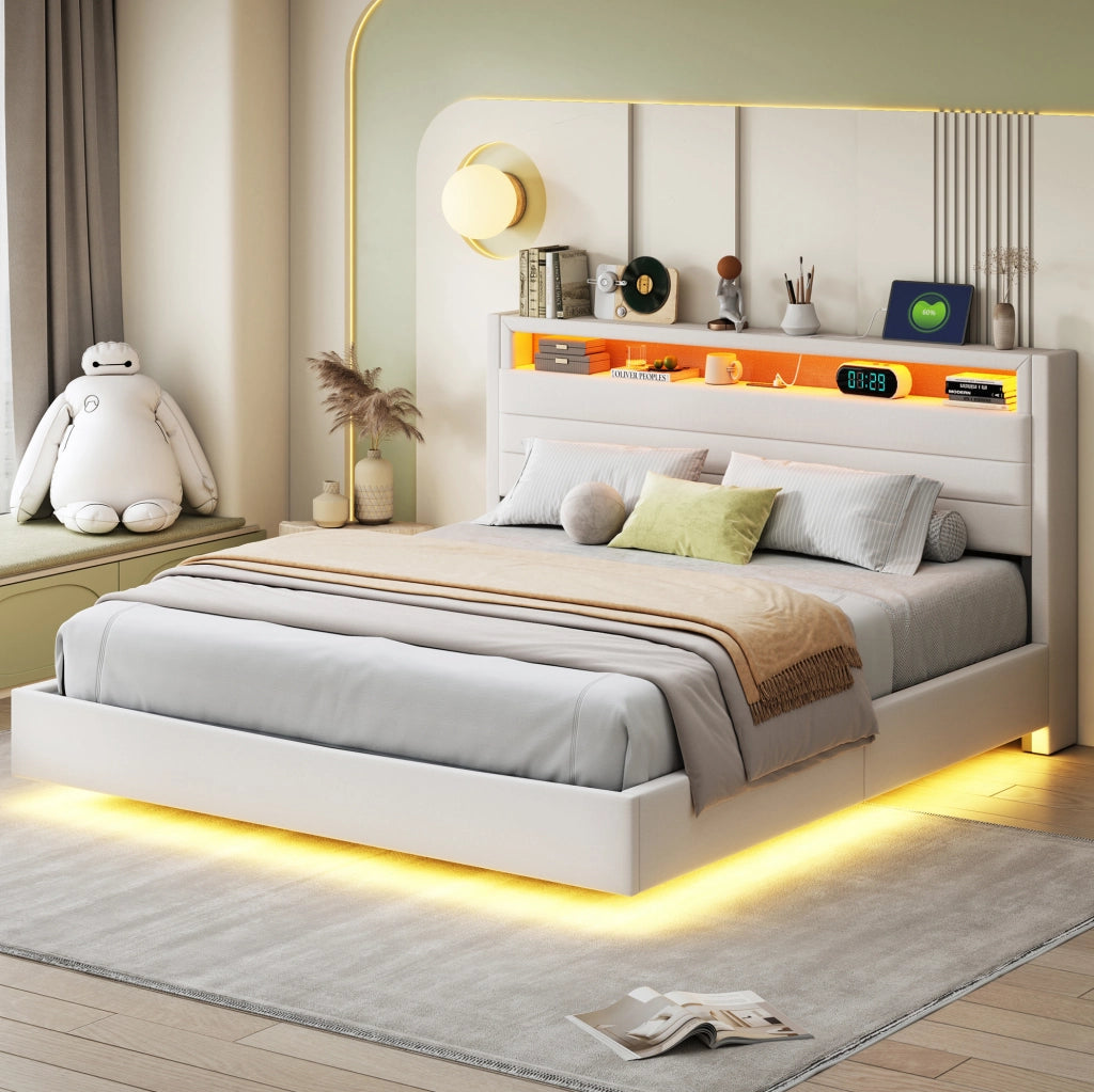 Letto matrimoniale imbottito 160x200 cm con LED e USB