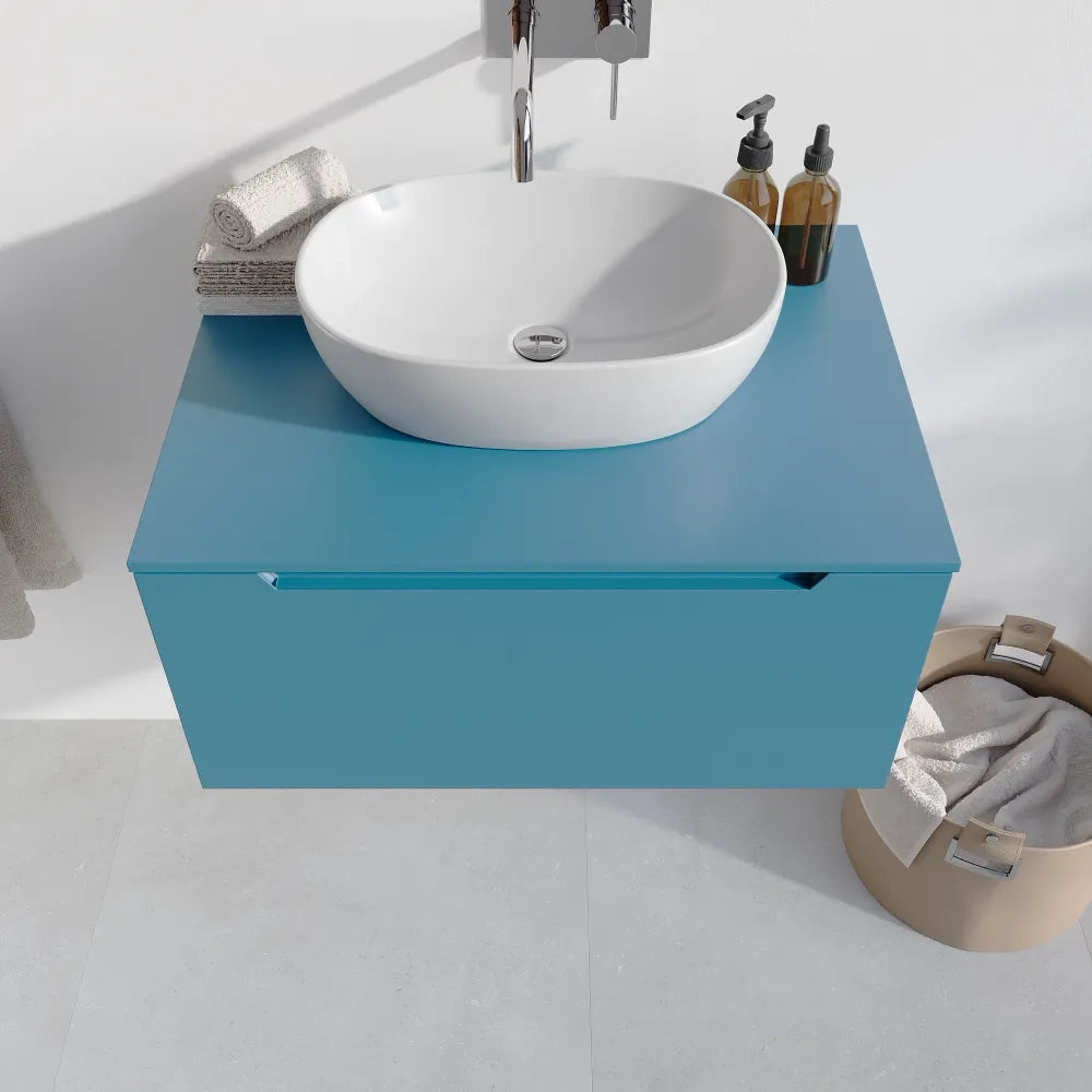 Mobile bagno sospeso 60cm dusk blue opaco un cassettone con top | Bako