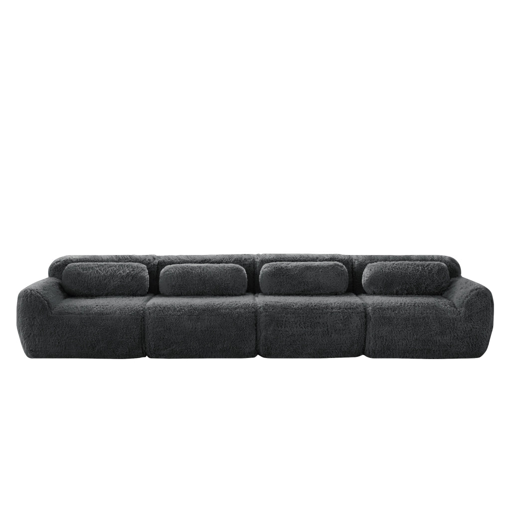Divano Modulare 4 Posti con Cuscini e Base Antiscivolo; in Peluche; Grigio