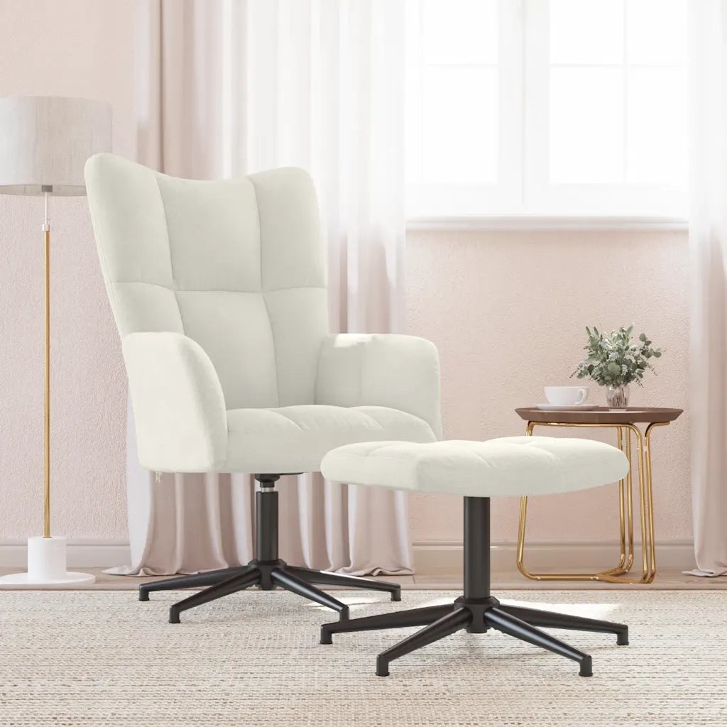 Poltrona Relax con Poggiapiedi Bianco Crema in Velluto 328115