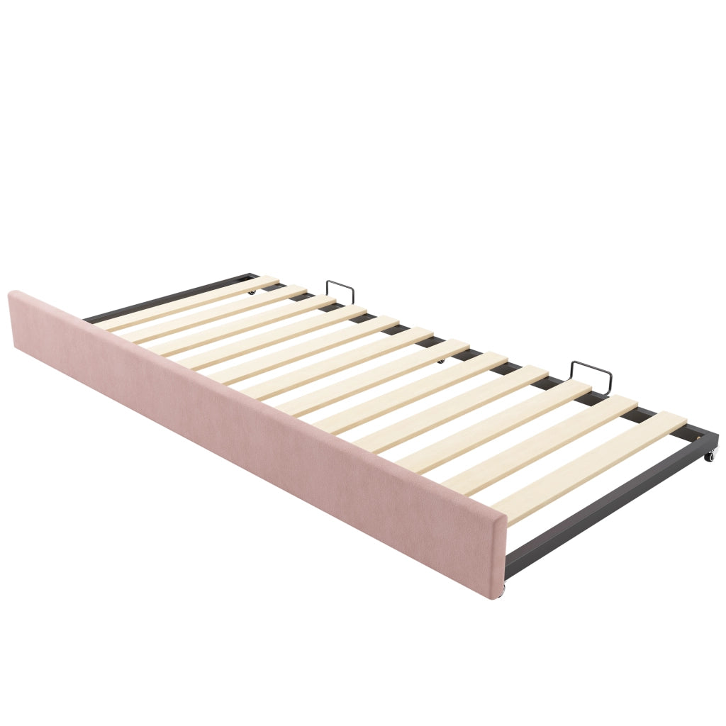 Letto con letto estraibile 90 × 190 cm struttura a L con schienale imbottito in velluto rosa