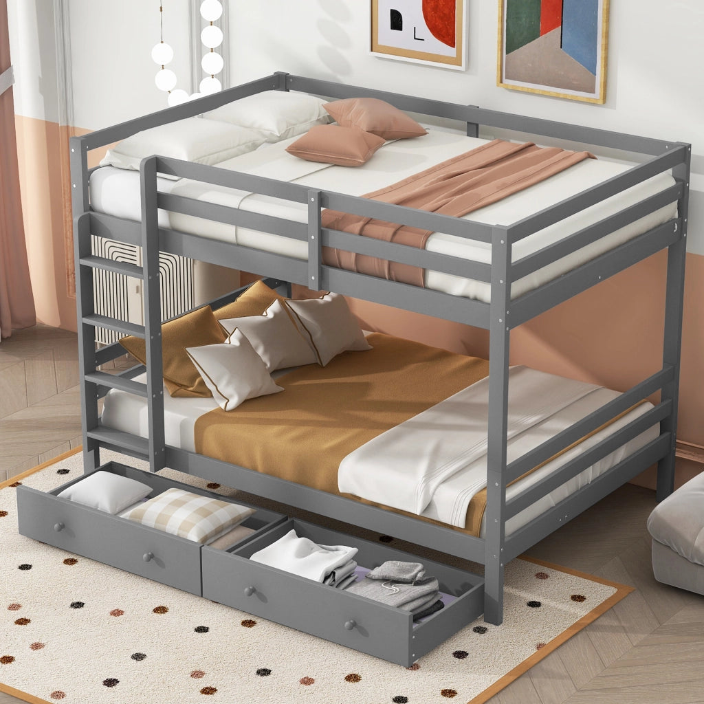 Letto a Castello 140x200 cm; 2 Posti; con Cassetti e Scala - in Legno e MDF - Grigio
