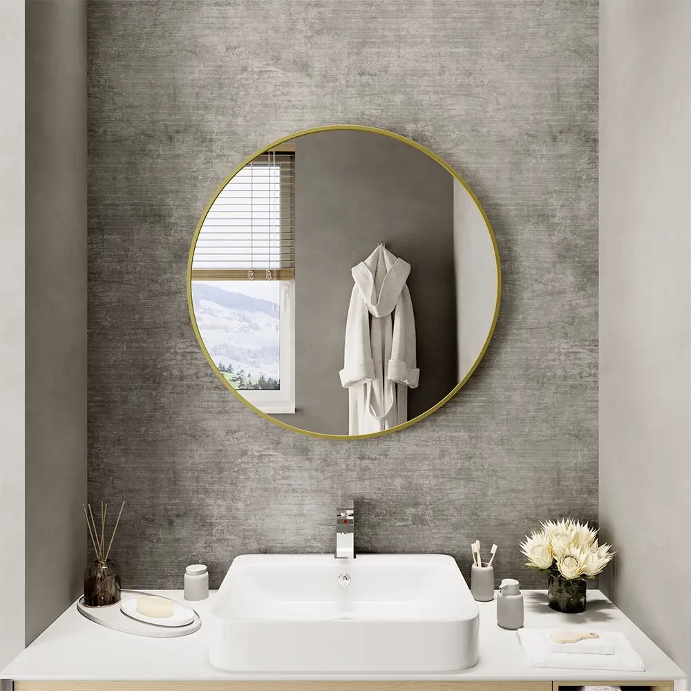 Specchio tondo Ø 100 cm con cornice dorata