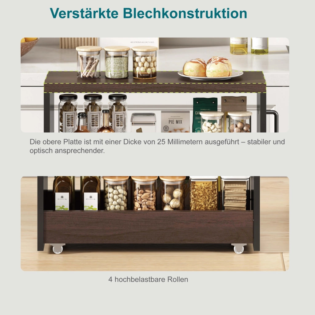 Carrello portatutto stretto 55x20x85 cm in MDF nero/marrone su ruote per cucina