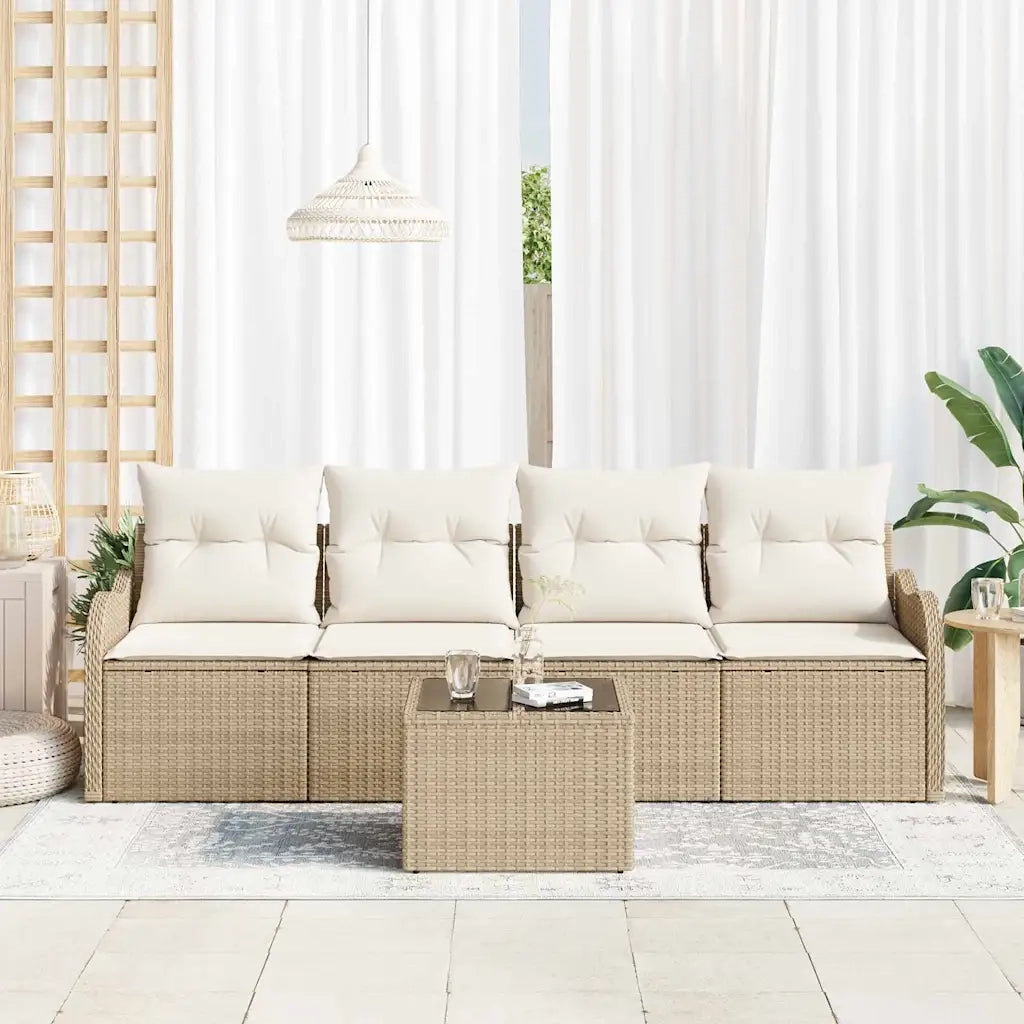 Set Divano da Giardino con cuscino 5 pcs Beige e Crema