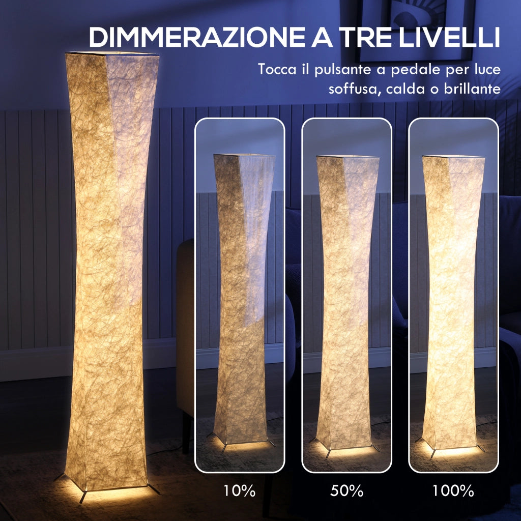 Lampada da Terra Moderna ¨C Minimal ¨C Acciaio e Tessuto, 25x25x129 cm, Bianco e Argento