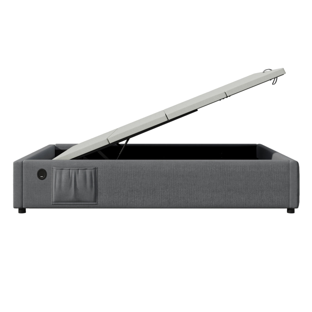 Letto contenitore 90 x 200 cm grigio con USB e Type-C