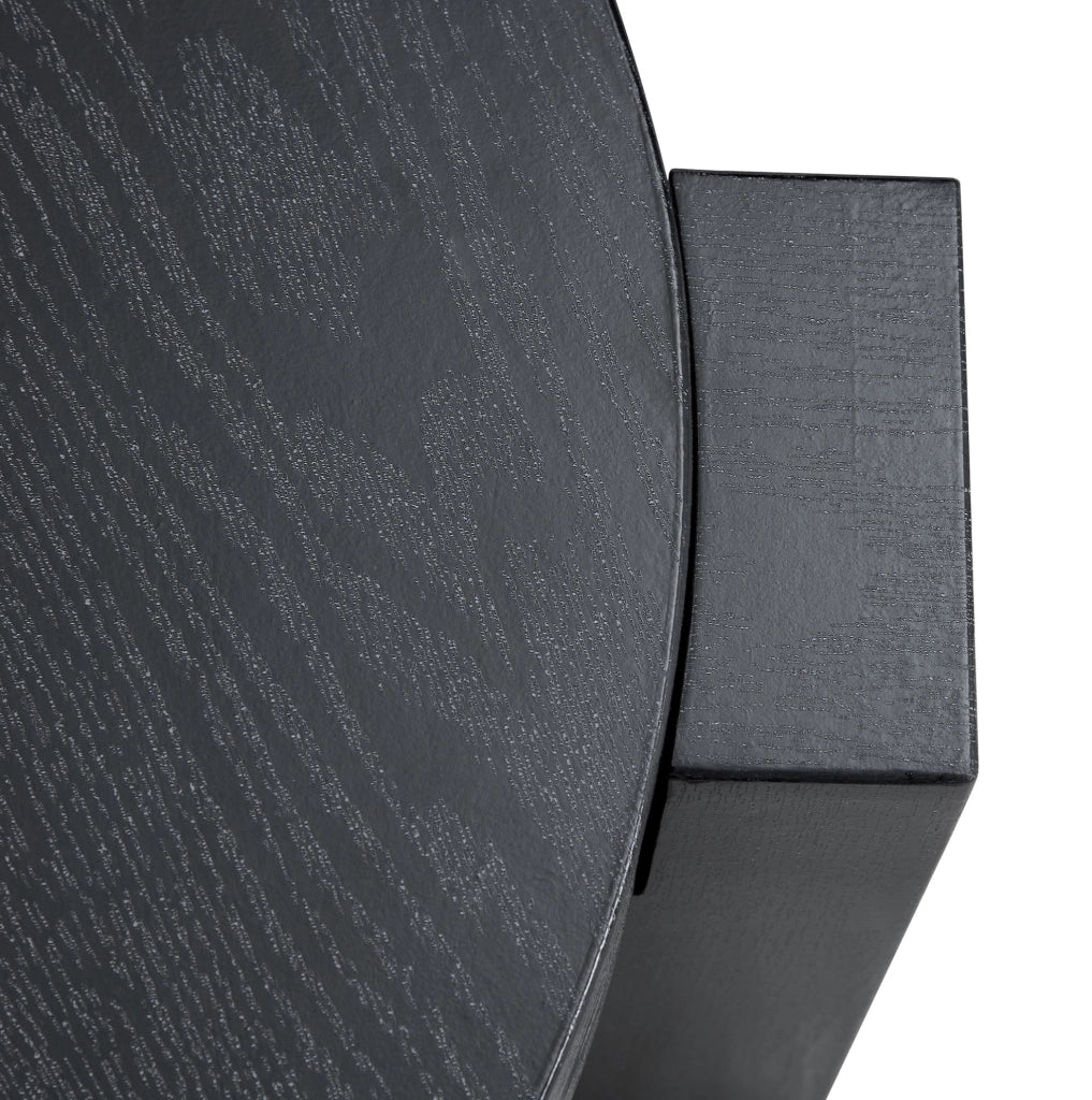 Set di tavolini da salotto rotondi separabili con piano in vetro trasparente grigio e base in MDF effetto legno nero