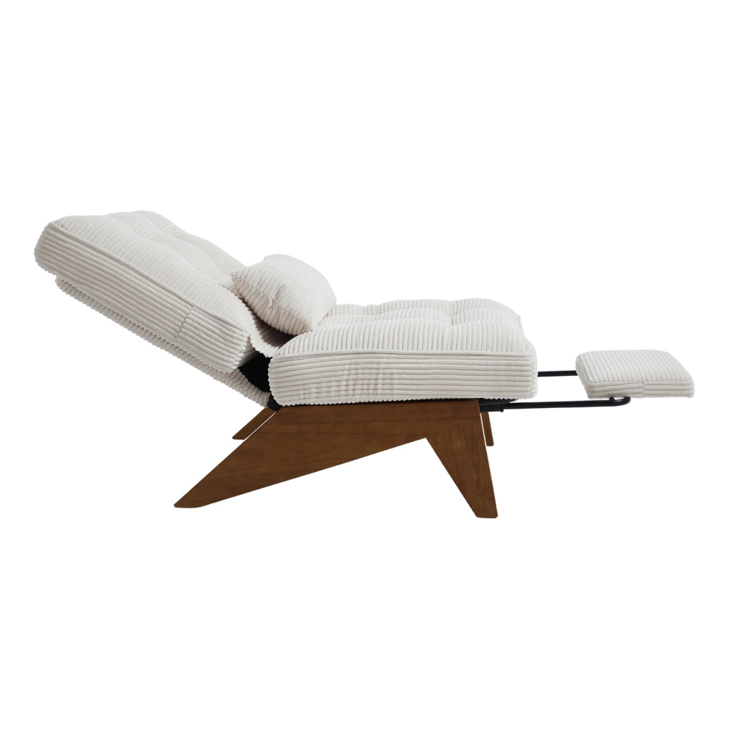 Poltrona Relax Reclinabile con Poggiapiedi e Cuscino Lombare Comfort Ergonomico Piedi in Legno in Velluto a Coste Beige