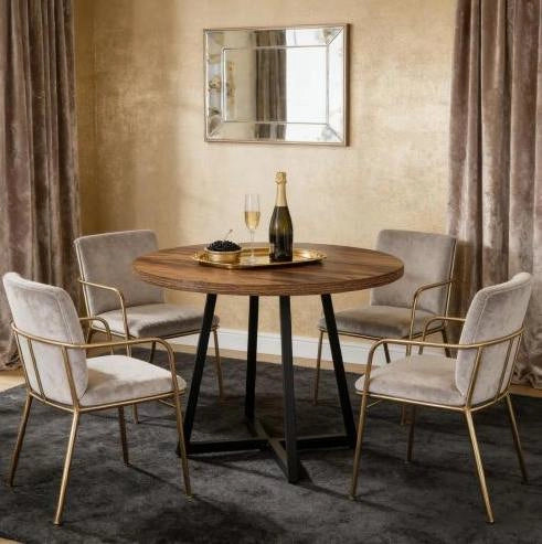 Tavolo da pranzo industriale in MDF e metallo; 80 cm; nero e marrone rustico