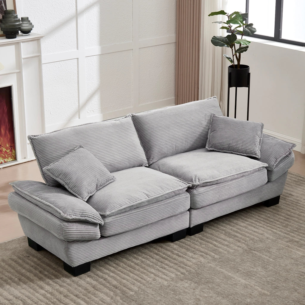 Divano a 2 posti in velluto; seduta profonda 224x81x81 cm; grigio chiaro