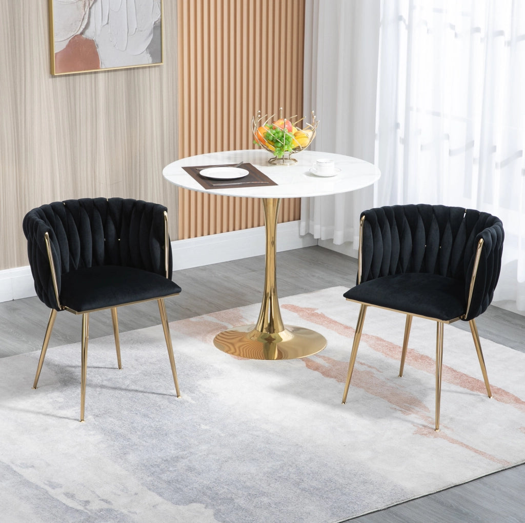 Set 2 sedie da pranzo in velluto nero， gambe in metallo dorato， 55，5x41x74 cm