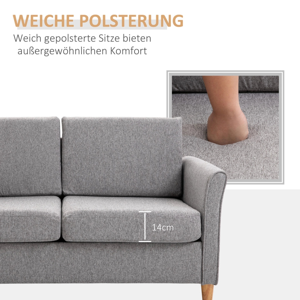 Divano a due posti in lino grigio chiaro 141x65x78 cm con cuscini sfoderabili