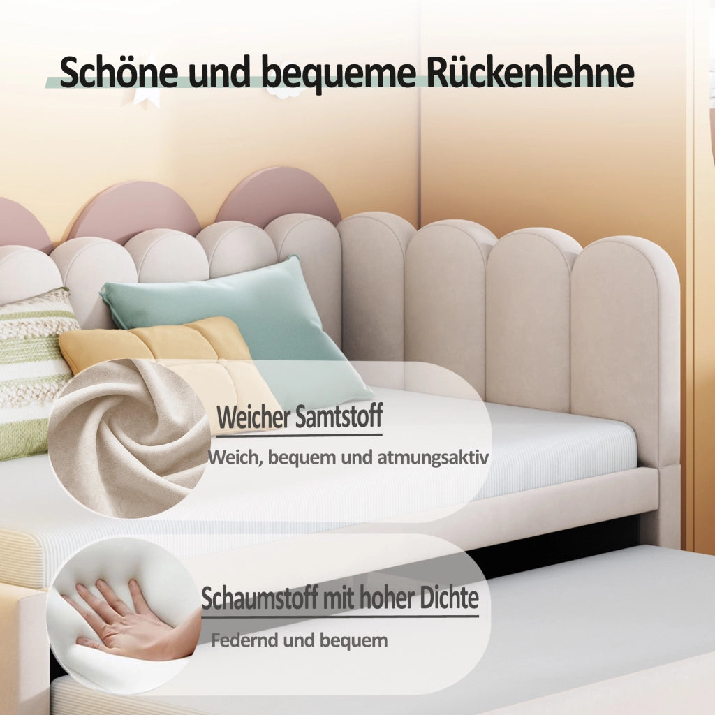 divano letto imbottito beige 90 x 200 cm