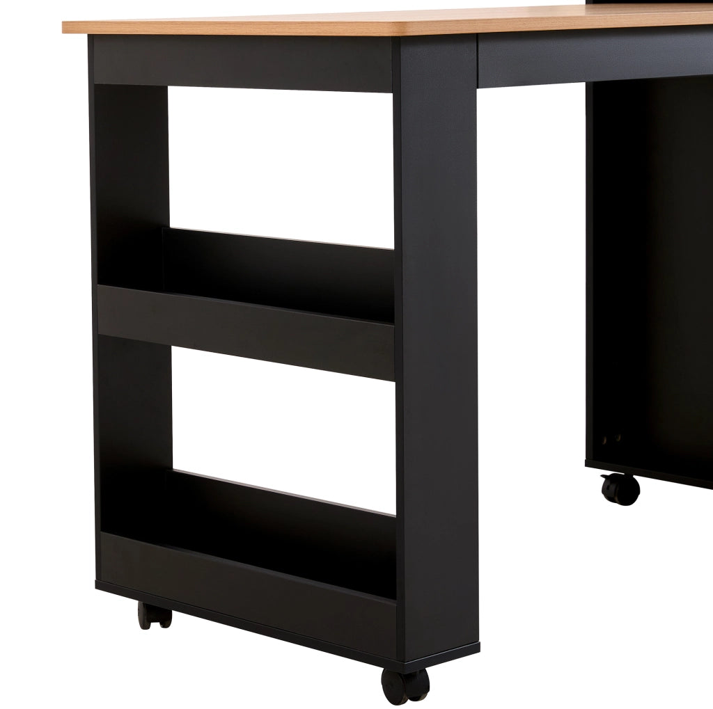 Isola cucina con tavolo estraibile 116-177 cm e prese USB; nera HOMVRA