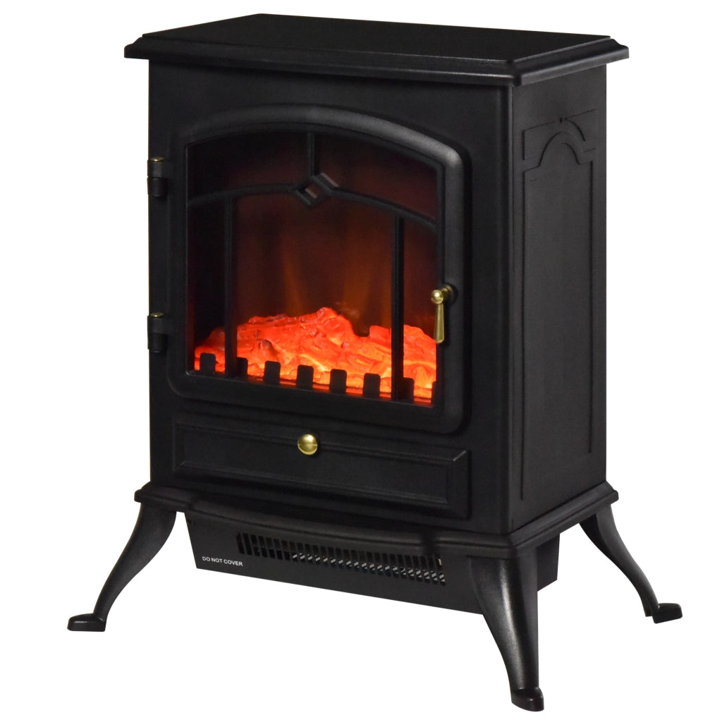 EasyComfort Camino Elettrico da Terra con Effetto Fiamma, Caminetto Elettrico 1000W /2000W con Protezione da Surriscaldamento e Termostato, in ABS e Vetro, 45x28x54cm, Nero