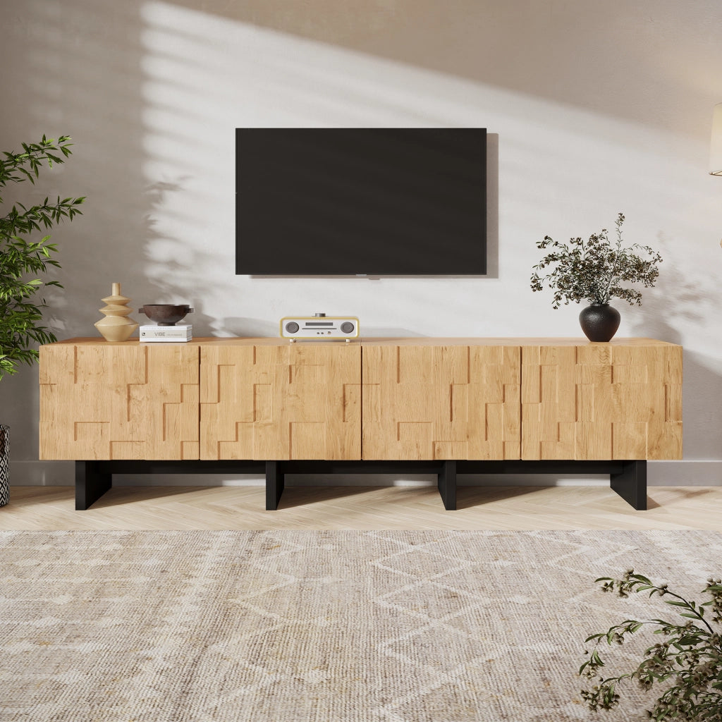 Mobile TV 4 ante push to open in MDF e truciolare effetto legno naturale per TV fino a 75 pollici 180 × 38.5 × 45 cm