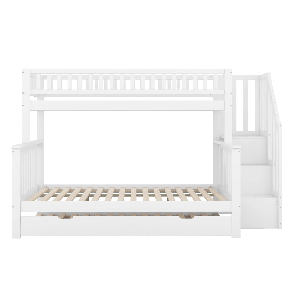 Letto a castello 90 × 200 cm e 140 × 200 cm con letto estraibile, mensole e scala, senza materasso, in pino bianco