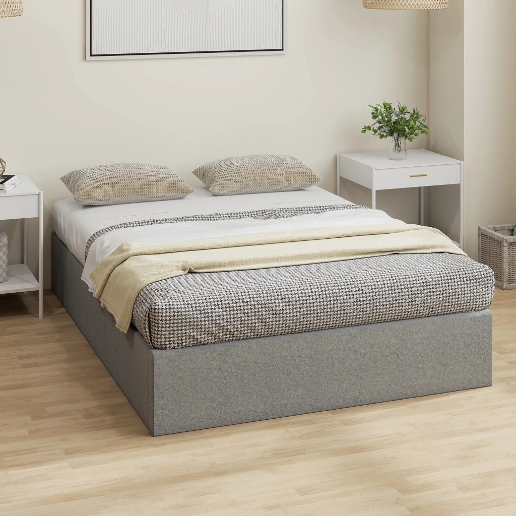 Letto Contenitore Matrimoniale 190x140 cm Doghe in Legno Pistone a Gas e Rivestimento in Tessuto Grigio