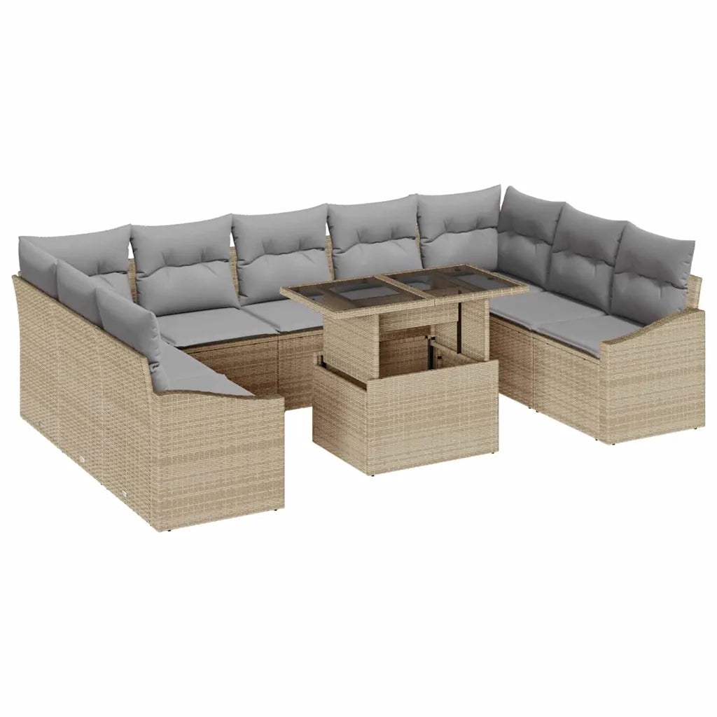 Set di divani 10 pcs Beige e Grigio Chiaro polyrattan