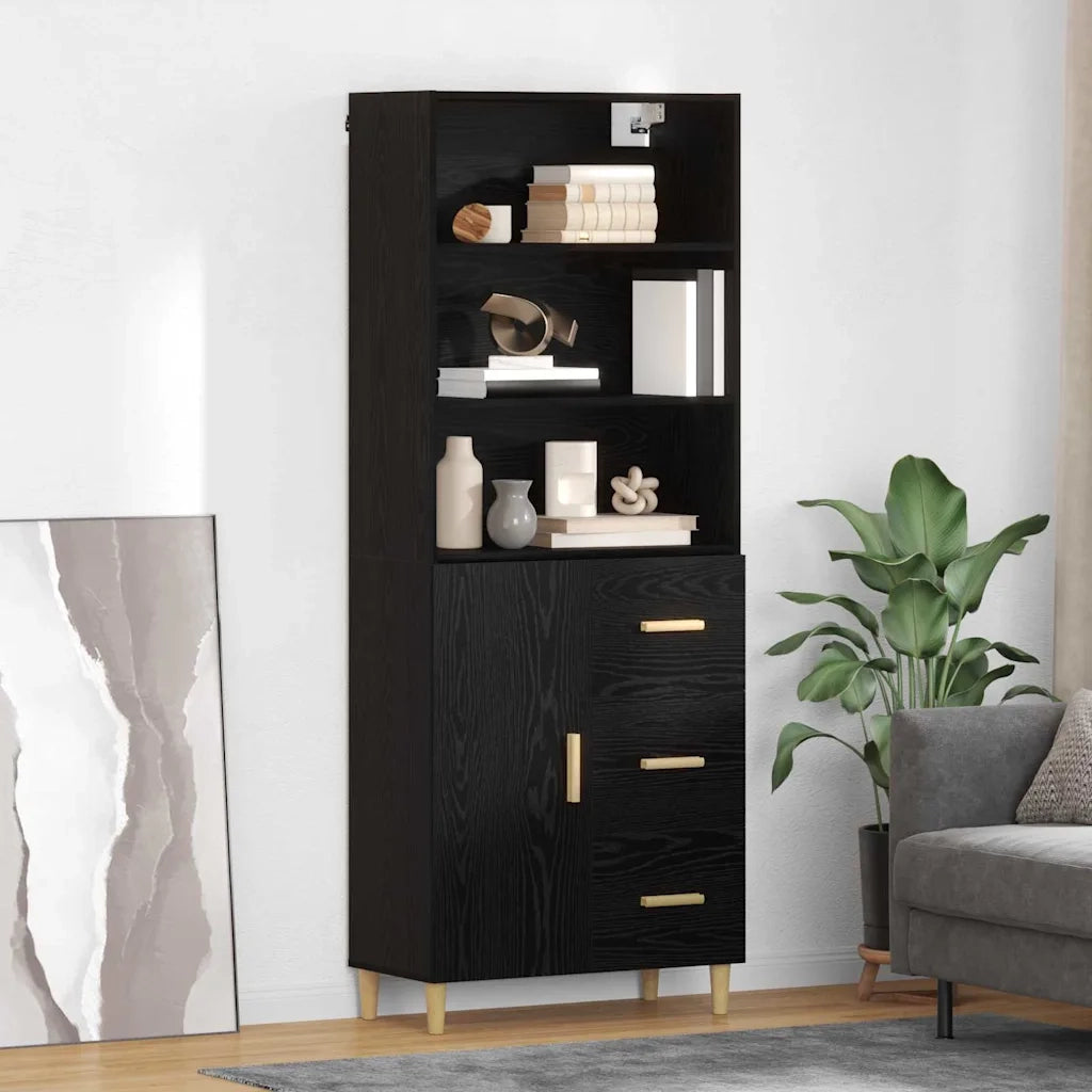 Credenza | Madia | Buffet da pranzo | Armadio da pranzo Rovere Nero 69,5 x 32,5 x 180 cm Legno multistrato