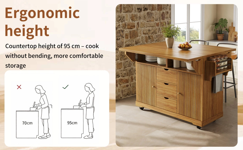 Isola cucina mobile con piano di lavoro 142,5 x 80 x 95 cm in MDF e metallo, marrone scuro