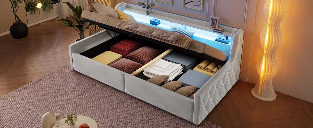 letto a piattaforma flanella off white 90 x 200 cm