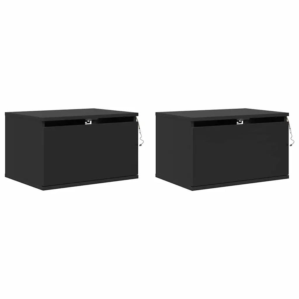 Comodini a Parete con Luci LED 2 pz Neri 836829