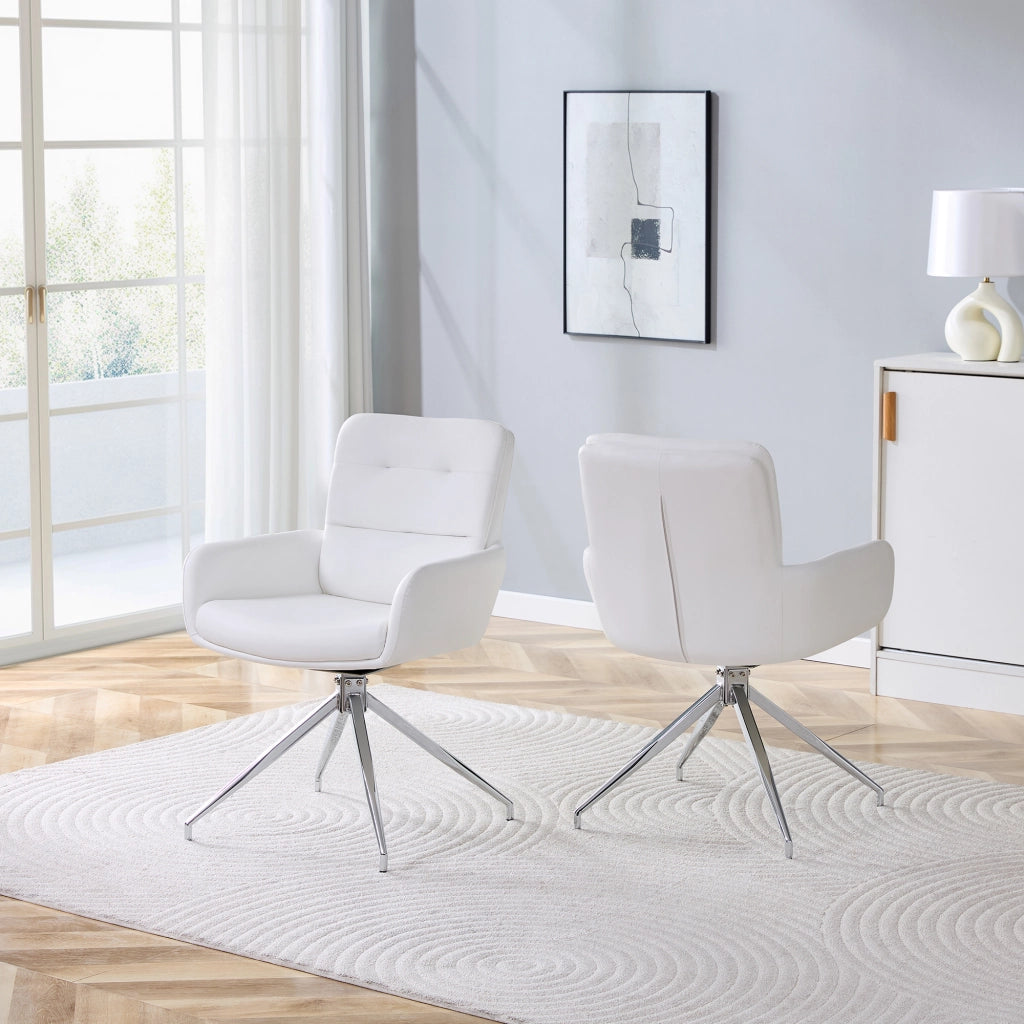 Sedie da sala da pranzo girevoli a 360 gradi set 2 con schienale imbottito in similpelle PU e metallo argento bianco